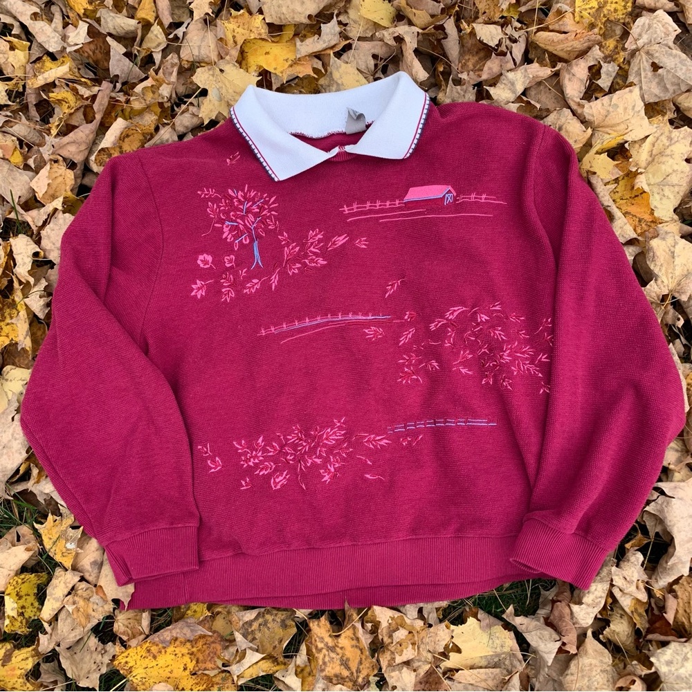 Vintage Collared Embroidered Sweater